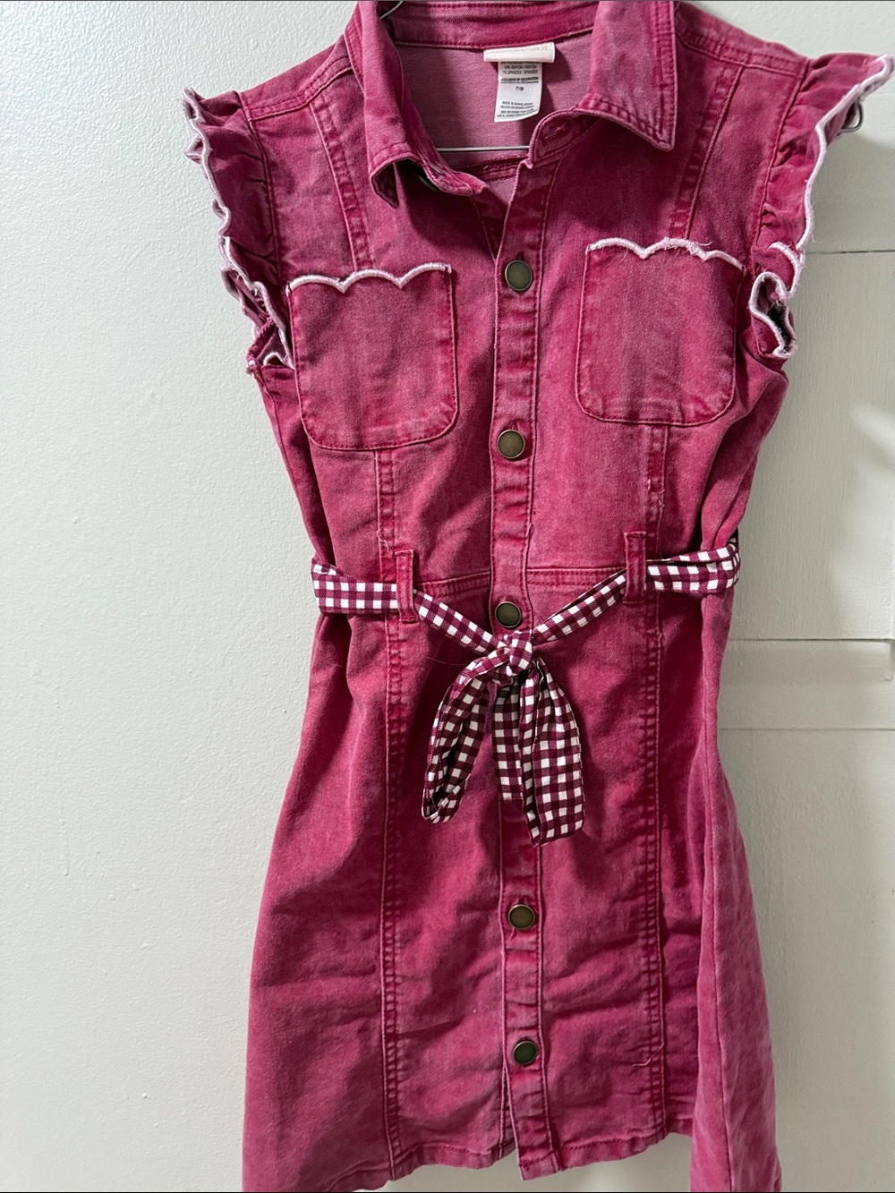 Rachel Zoe Raspberry Pink Sleeveless Denim Dress with Gingham Tie